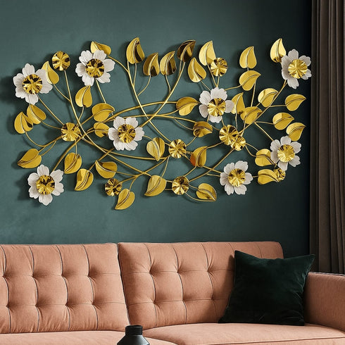 Golden bloom metal wall art